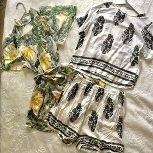 Set of two, an open back romper and tee and shorts